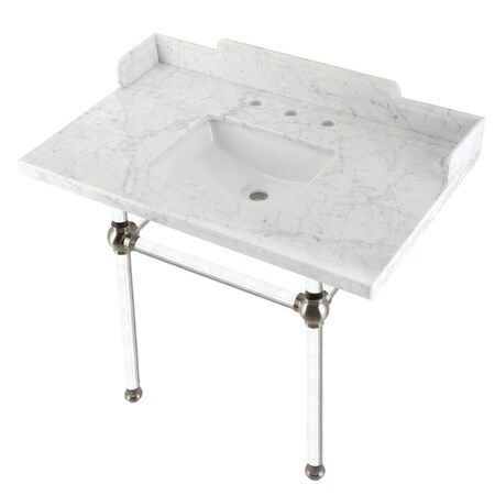 Kingston Brass 36 Carrara Marble Console Sink with Acrylic Legs, Marble WhiteBrushed Nickel LMS3630MASQ8
